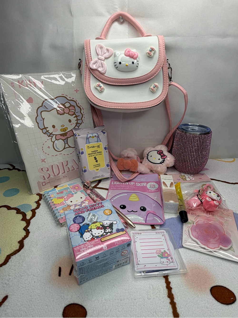Hello Kitty Pink and White Mini Backpack Purse with Cute Accessories